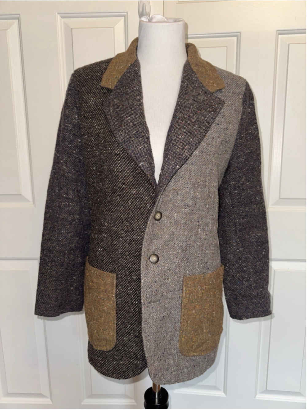 Vintage Liz Sport Wool Tweed Blazer 10 Colorblock Patchwork Academic Equestrian